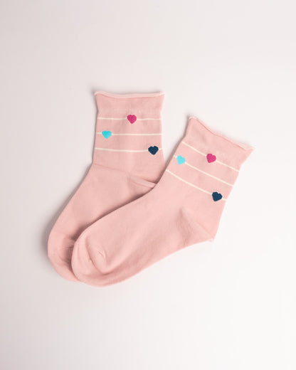 Women’s Heart Stripe Combed Cotton Crew Socks – Soft No Tight Cuffs Socks