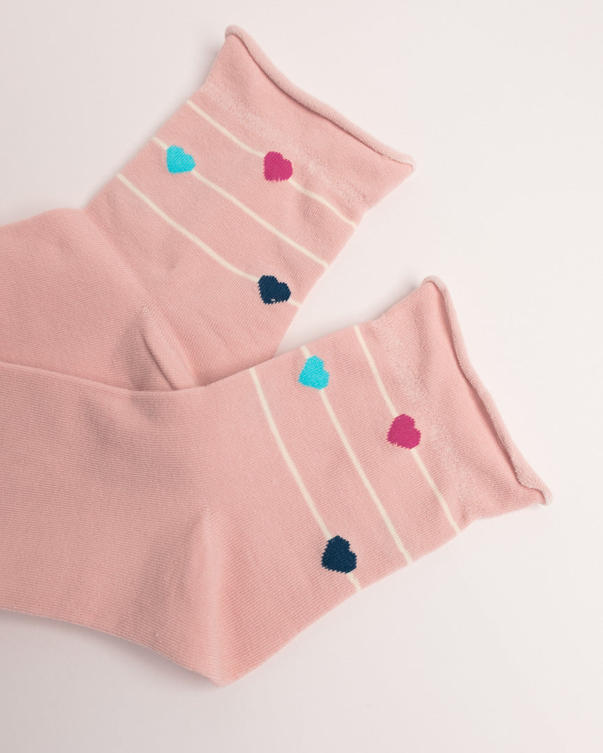 Women’s Heart Stripe Combed Cotton Crew Socks – Soft No Tight Cuffs Socks