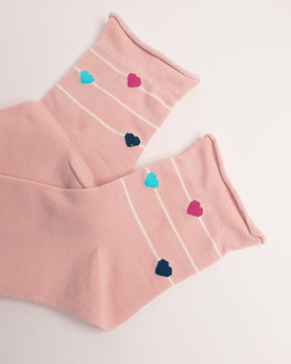 Women’s Heart Stripe Combed Cotton Crew Socks – Soft No Tight Cuffs Socks