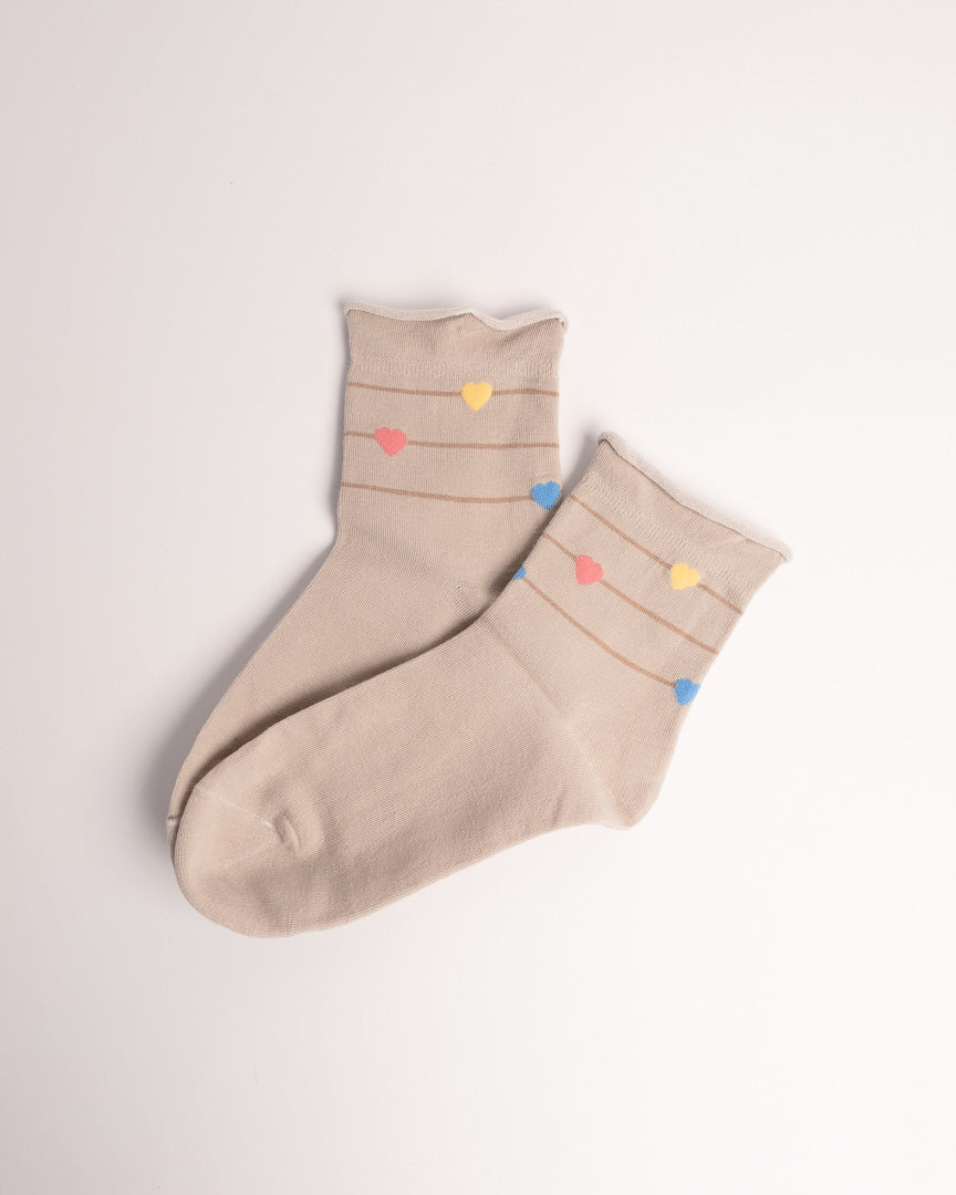 Women’s Heart Stripe Combed Cotton Crew Socks – Soft No Tight Cuffs Socks