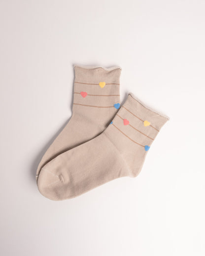 Women’s Heart Stripe Combed Cotton Crew Socks – Soft No Tight Cuffs Socks