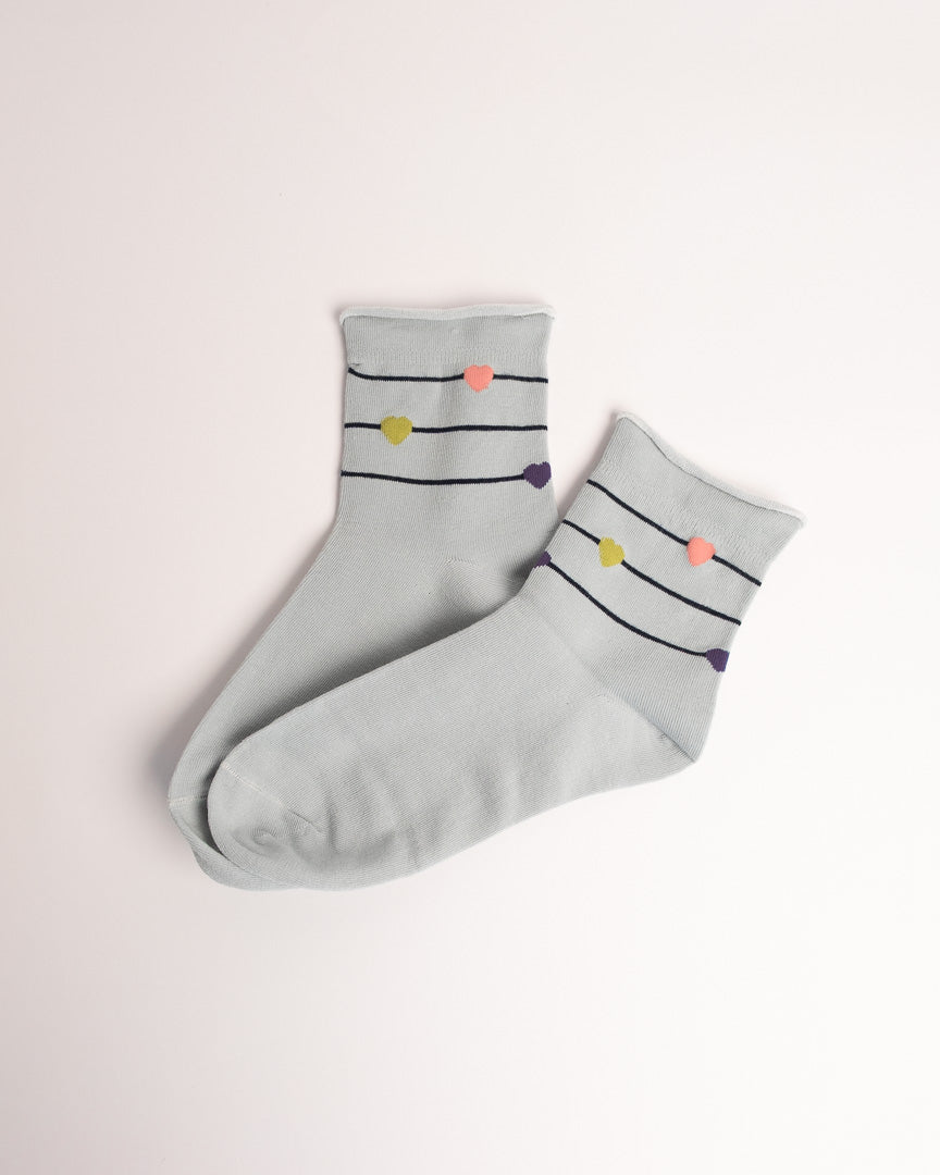 Women’s Heart Stripe Combed Cotton Crew Socks – Soft No Tight Cuffs Socks
