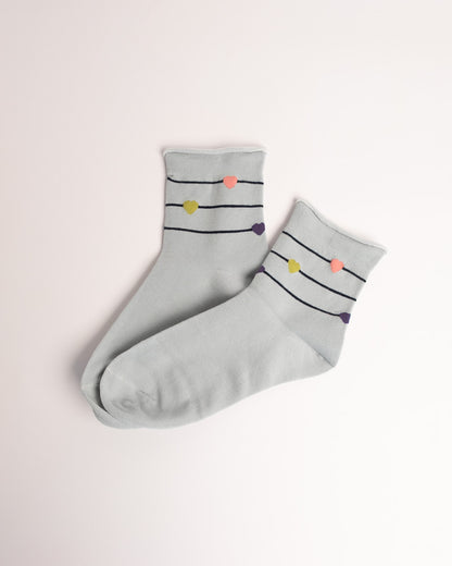 Women’s Heart Stripe Combed Cotton Crew Socks – Soft No Tight Cuffs Socks