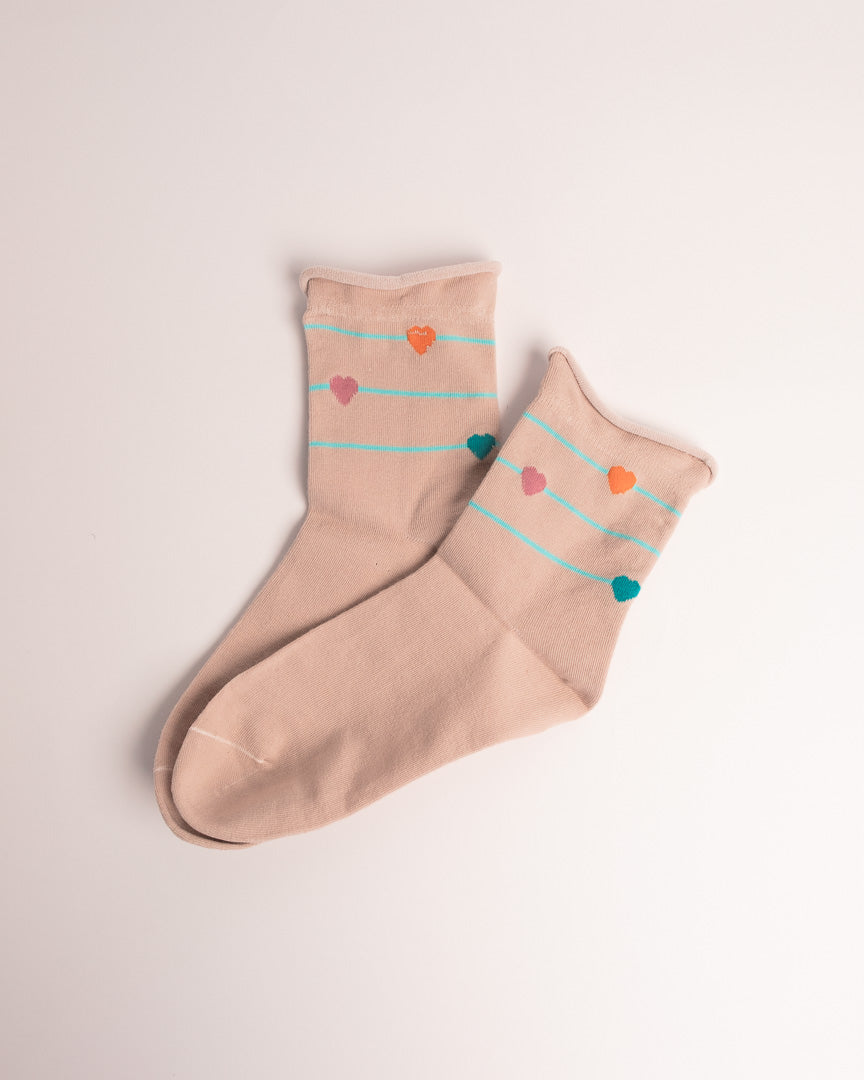 Women’s Heart Stripe Combed Cotton Crew Socks – Soft No Tight Cuffs Socks