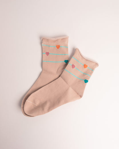 Women’s Heart Stripe Combed Cotton Crew Socks – Soft No Tight Cuffs Socks