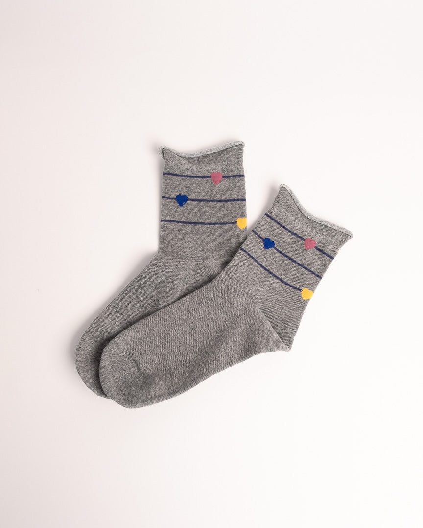 Women’s Heart Stripe Combed Cotton Crew Socks – Soft No Tight Cuffs Socks