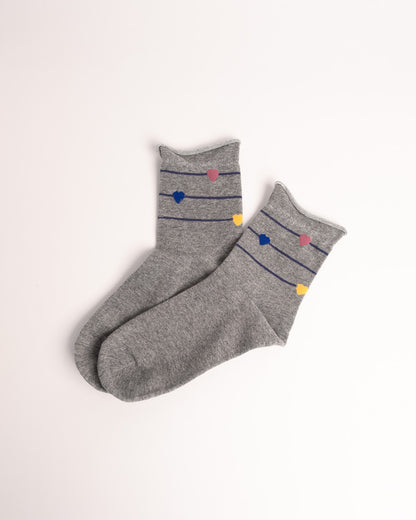 Women’s Heart Stripe Combed Cotton Crew Socks – Soft No Tight Cuffs Socks