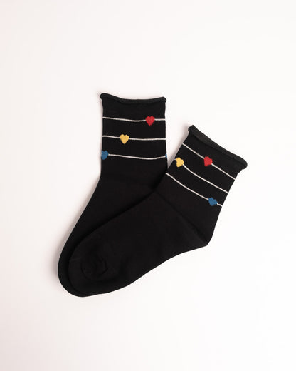 Women’s Heart Stripe Combed Cotton Crew Socks – Soft No Tight Cuffs Socks