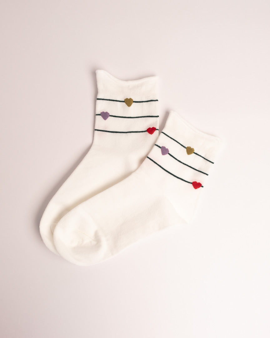 Women’s Heart Stripe Combed Cotton Crew Socks – Soft No Tight Cuffs Socks