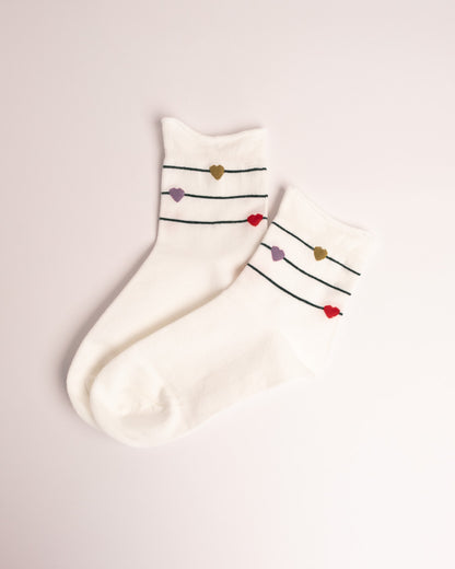 Women’s Heart Stripe Combed Cotton Crew Socks – Soft No Tight Cuffs Socks