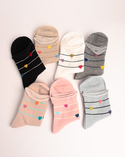 Women’s Heart Stripe Combed Cotton Crew Socks – Soft No Tight Cuffs Socks