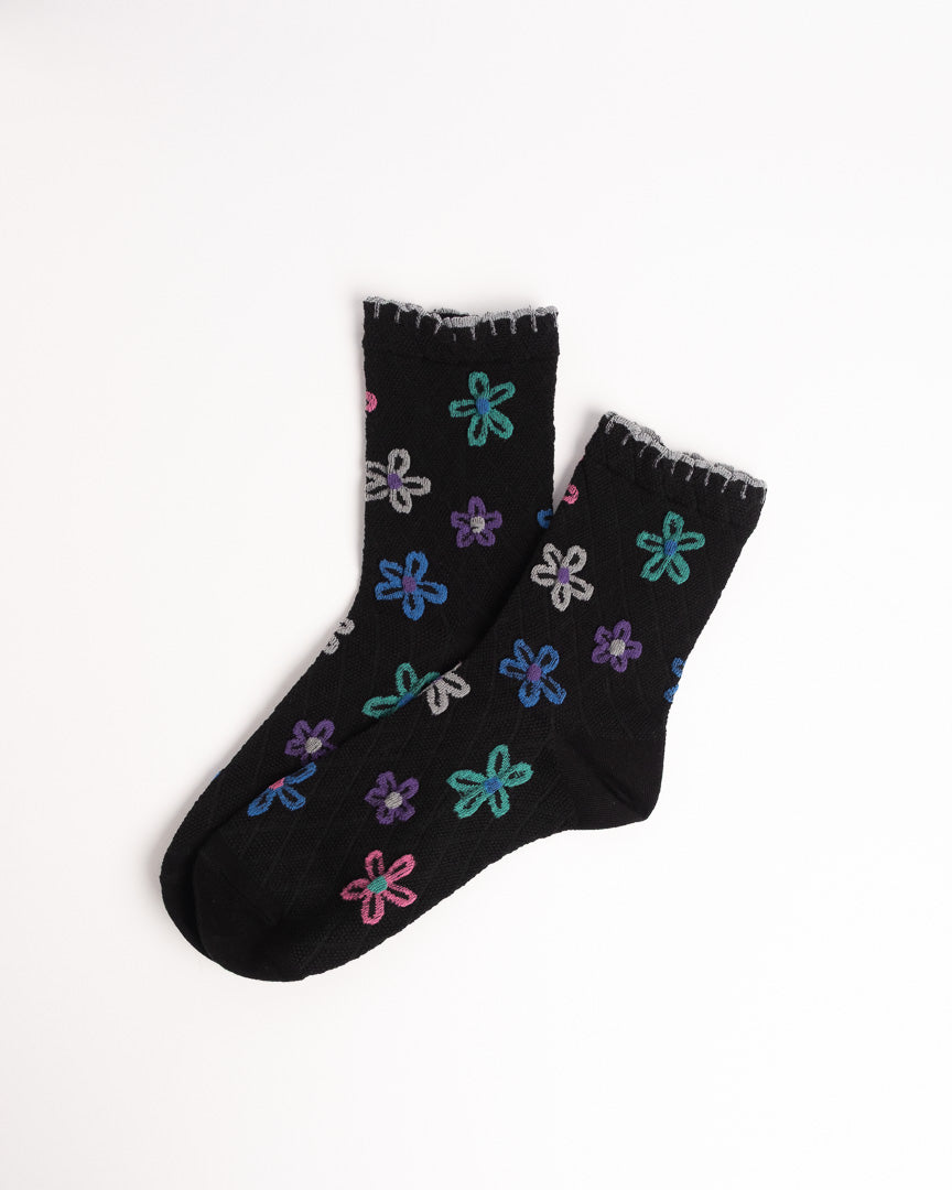 Women’s Retro Floral Combed Cotton Crew Socks – Soft Casual Everyday Socks