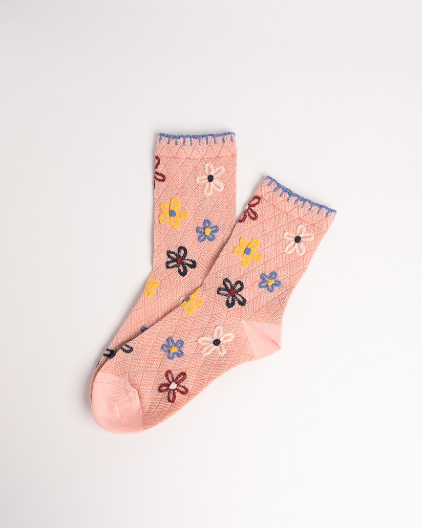 Women’s Retro Floral Combed Cotton Crew Socks – Soft Casual Everyday Socks
