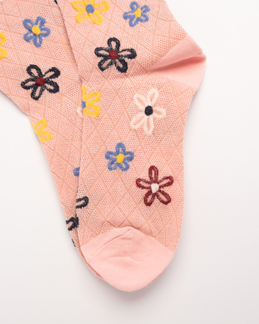 Women’s Retro Floral Combed Cotton Crew Socks – Soft Casual Everyday Socks