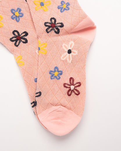 Women’s Retro Floral Combed Cotton Crew Socks – Soft Casual Everyday Socks