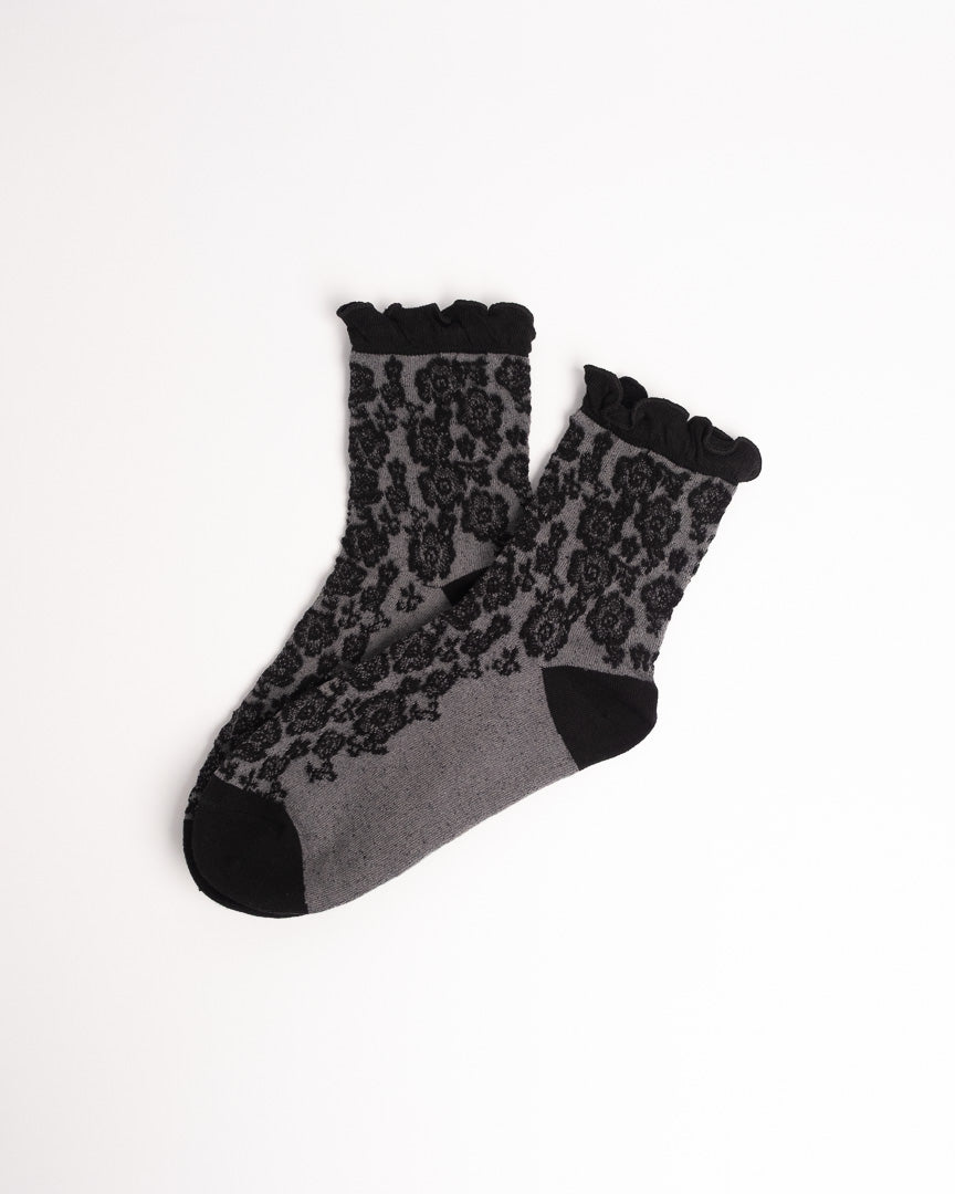 Women’s French Vintage Combed Cotton Floral Socks – Soft Elegant Crew Socks