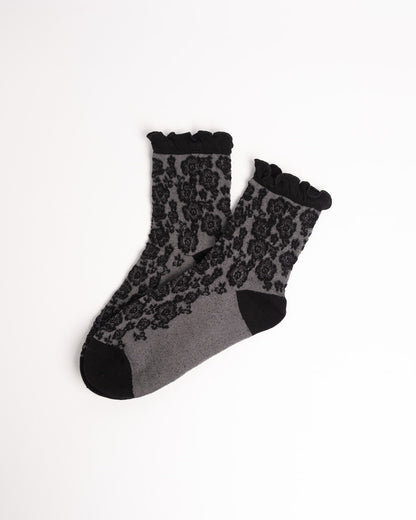 Women’s French Vintage Combed Cotton Floral Socks – Soft Elegant Crew Socks