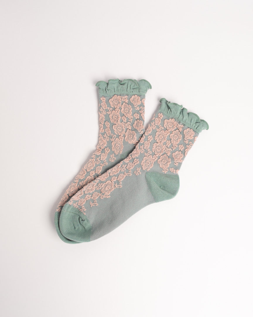 Women’s French Vintage Combed Cotton Floral Socks – Soft Elegant Crew Socks