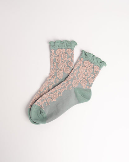 Women’s French Vintage Combed Cotton Floral Socks – Soft Elegant Crew Socks