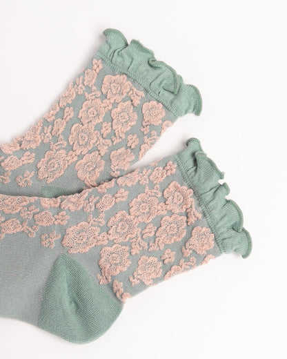 Women’s French Vintage Combed Cotton Floral Socks – Soft Elegant Crew Socks