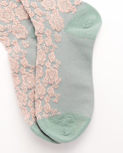 Women’s French Vintage Combed Cotton Floral Socks – Soft Elegant Crew Socks