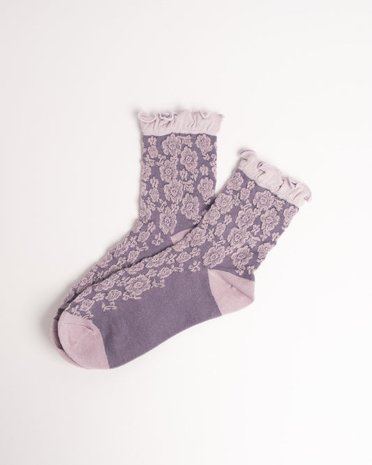 Women’s French Vintage Combed Cotton Floral Socks – Soft Elegant Crew Socks