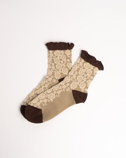 Women’s French Vintage Combed Cotton Floral Socks – Soft Elegant Crew Socks