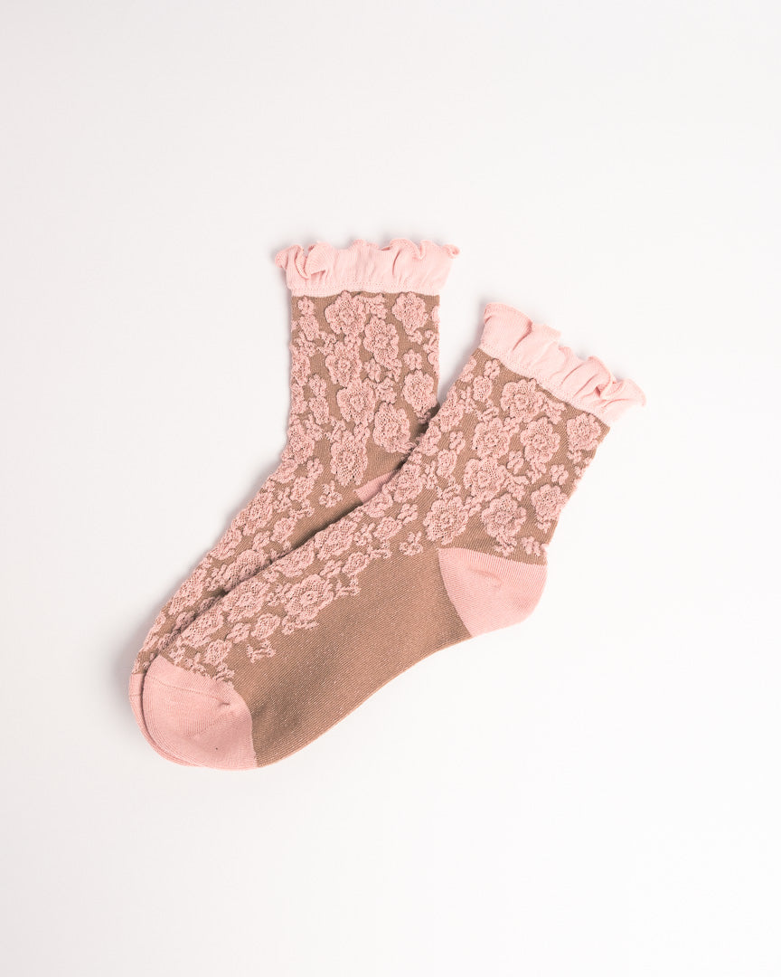 Women’s French Vintage Combed Cotton Floral Socks – Soft Elegant Crew Socks