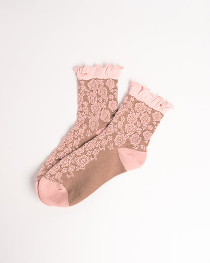 Women’s French Vintage Combed Cotton Floral Socks – Soft Elegant Crew Socks