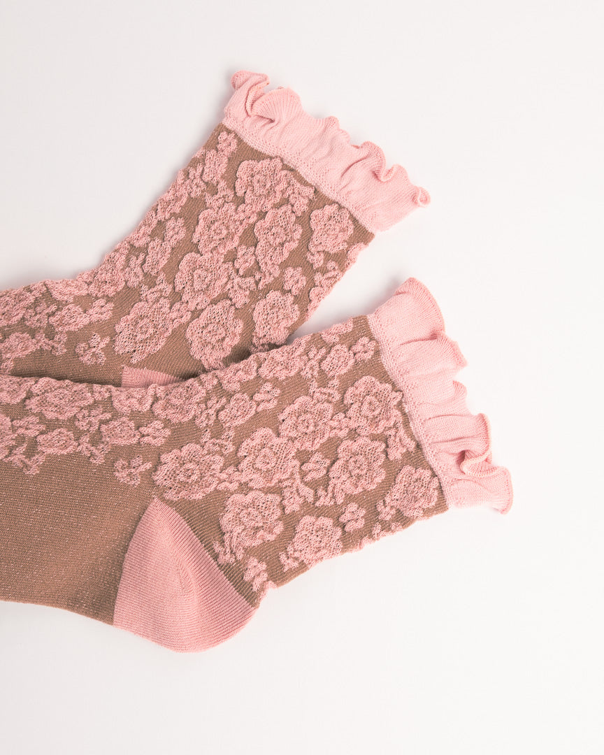 Women’s French Vintage Combed Cotton Floral Socks – Soft Elegant Crew Socks