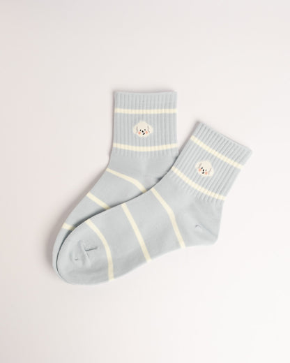 Women's puppy stripe cotton crew socks with soft breathable everyday comfort