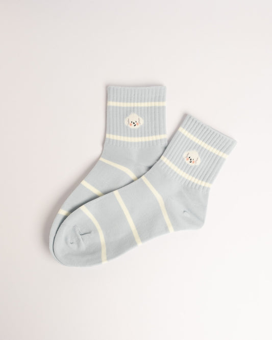 Women’s Cute Puppy Stripe Cotton Socks – Soft Everyday Crew Socks