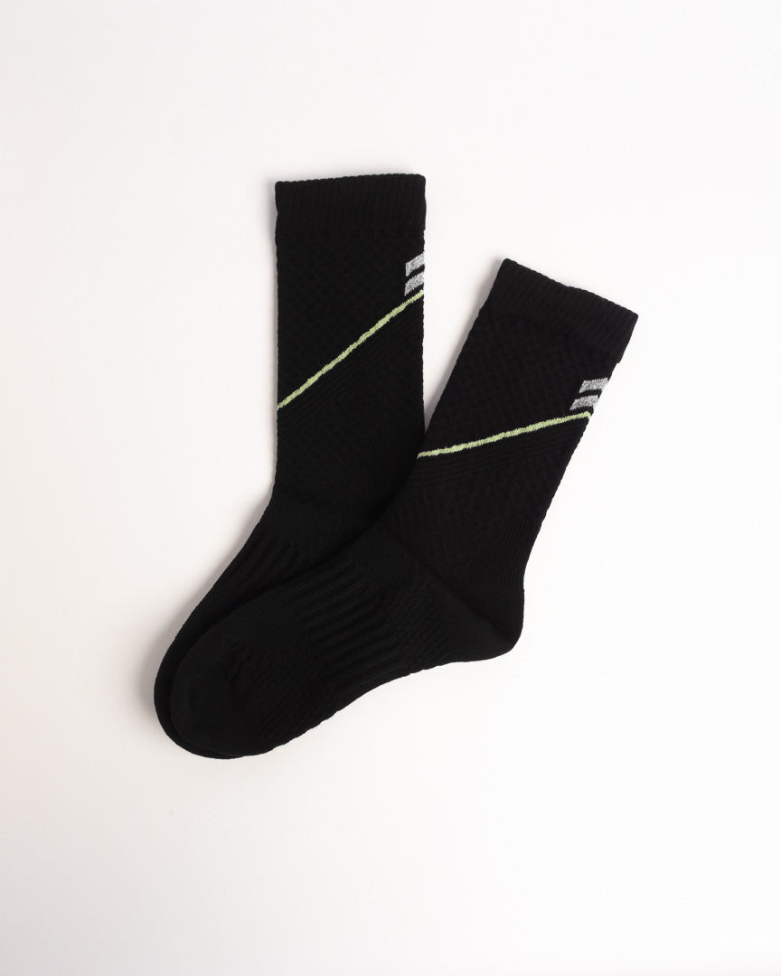 Women's black performance crew socks with breathable hiking comfort and cushioned sole