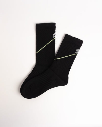 Women's black performance crew socks with breathable hiking comfort and cushioned sole