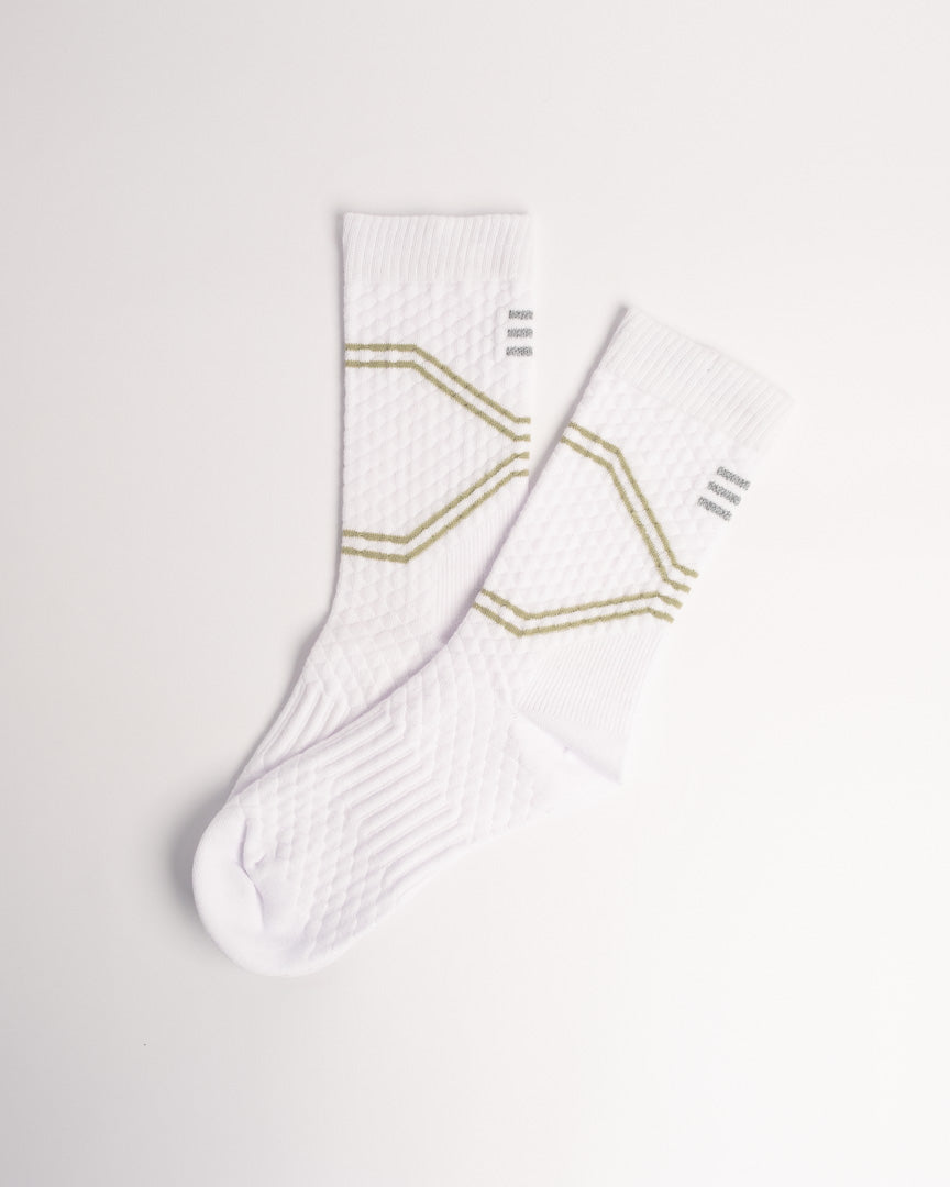 Men's white athletic crew socks with lightweight breathable comfort