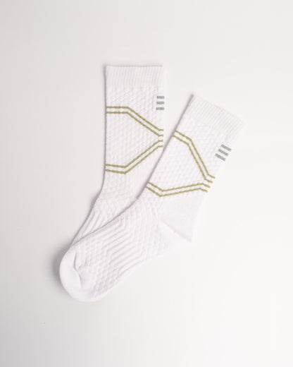 Men's white athletic crew socks with lightweight breathable comfort
