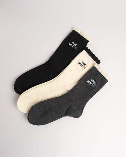 Women's Ribbed Cotton Crew Socks – Contrast Ruffle Bow Everyday Socks