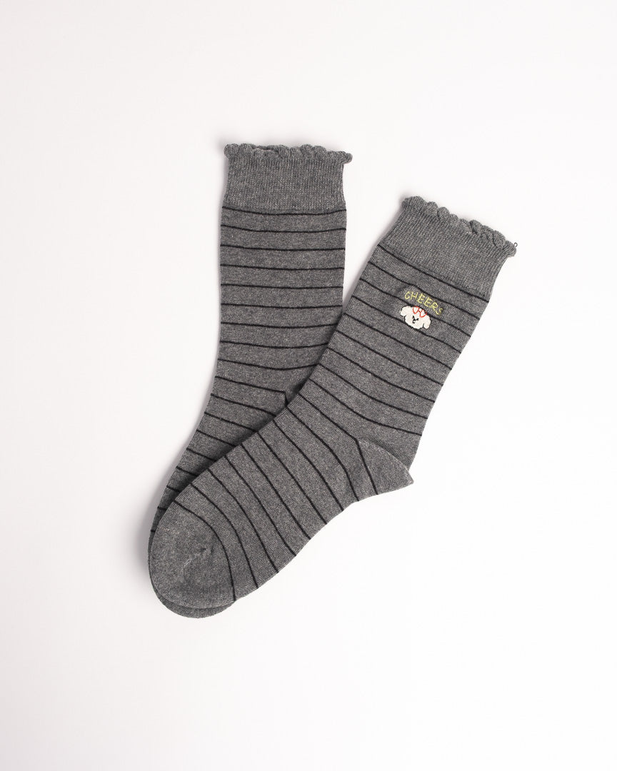 Women's Puppy Embroidery Stripe Cotton Crew Socks – Soft Everyday Socks