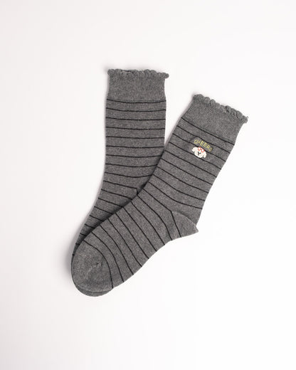 Women's Puppy Embroidery Stripe Cotton Crew Socks – Soft Everyday Socks