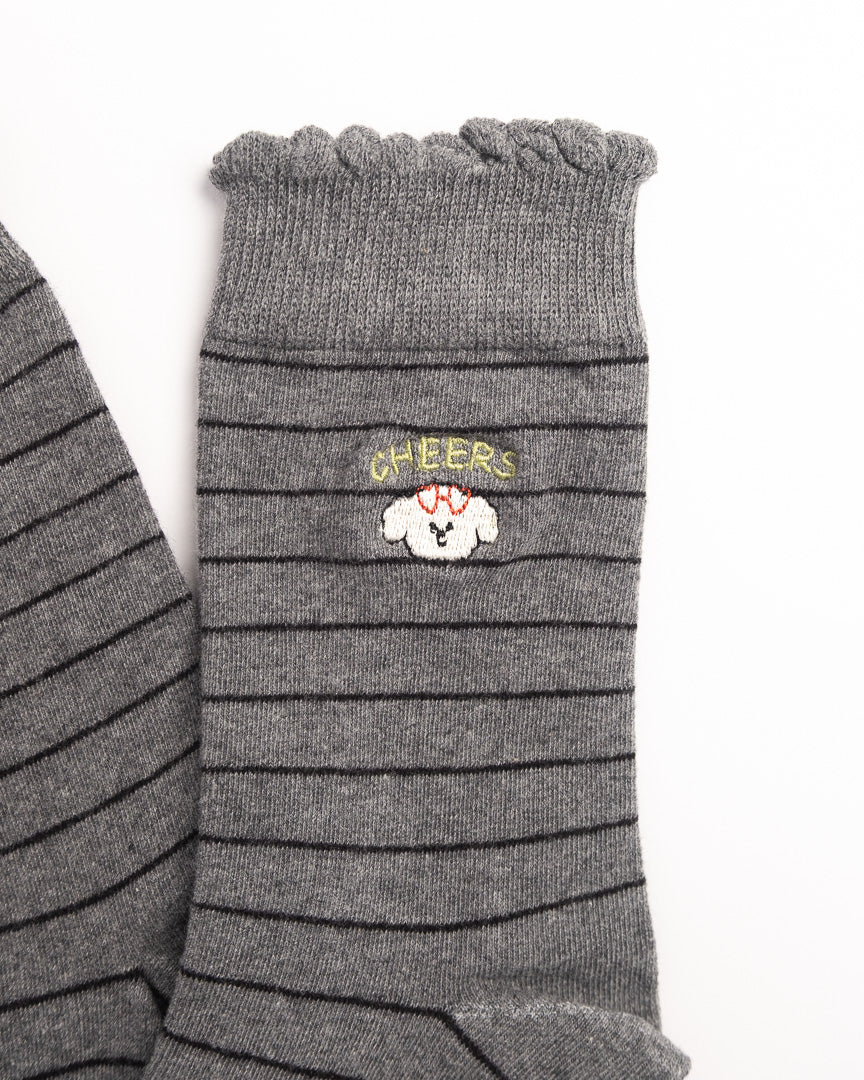 Women's Puppy Embroidery Stripe Cotton Crew Socks – Soft Everyday Socks