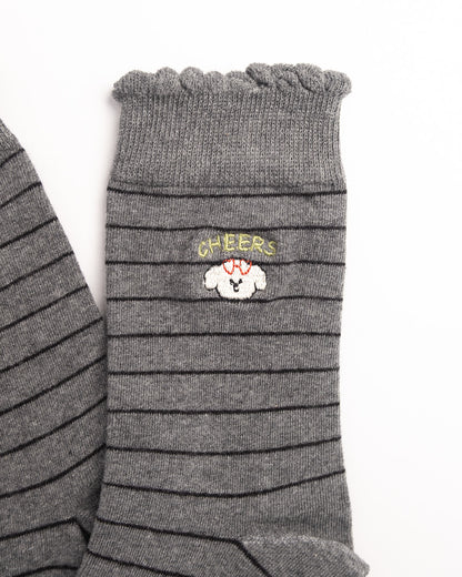 Women's Puppy Embroidery Stripe Cotton Crew Socks – Soft Everyday Socks
