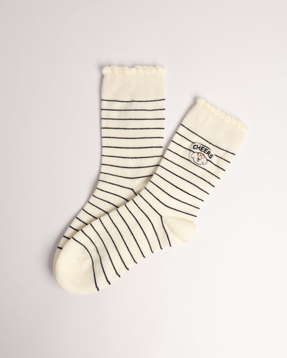 Women's Puppy Embroidery Stripe Cotton Crew Socks – Soft Everyday Socks