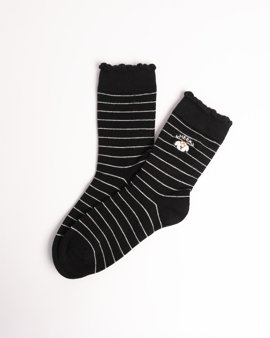 Women's Puppy Embroidery Stripe Cotton Crew Socks – Soft Everyday Socks