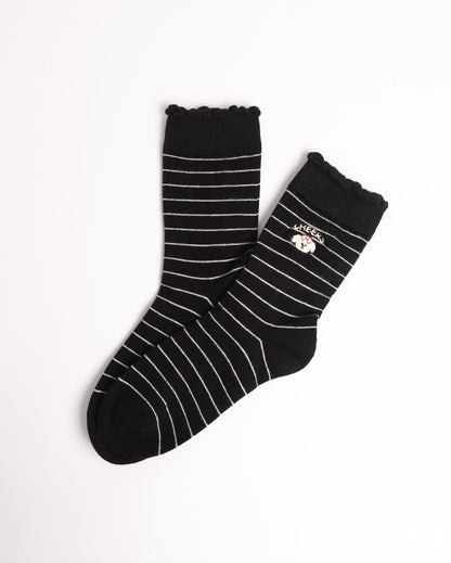 Women's Puppy Embroidery Stripe Cotton Crew Socks – Soft Everyday Socks