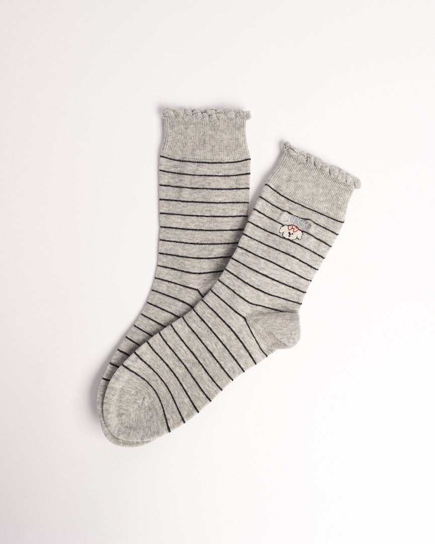 Women's Puppy Embroidery Stripe Cotton Crew Socks – Soft Everyday Socks