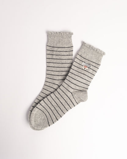 Women's Puppy Embroidery Stripe Cotton Crew Socks – Soft Everyday Socks