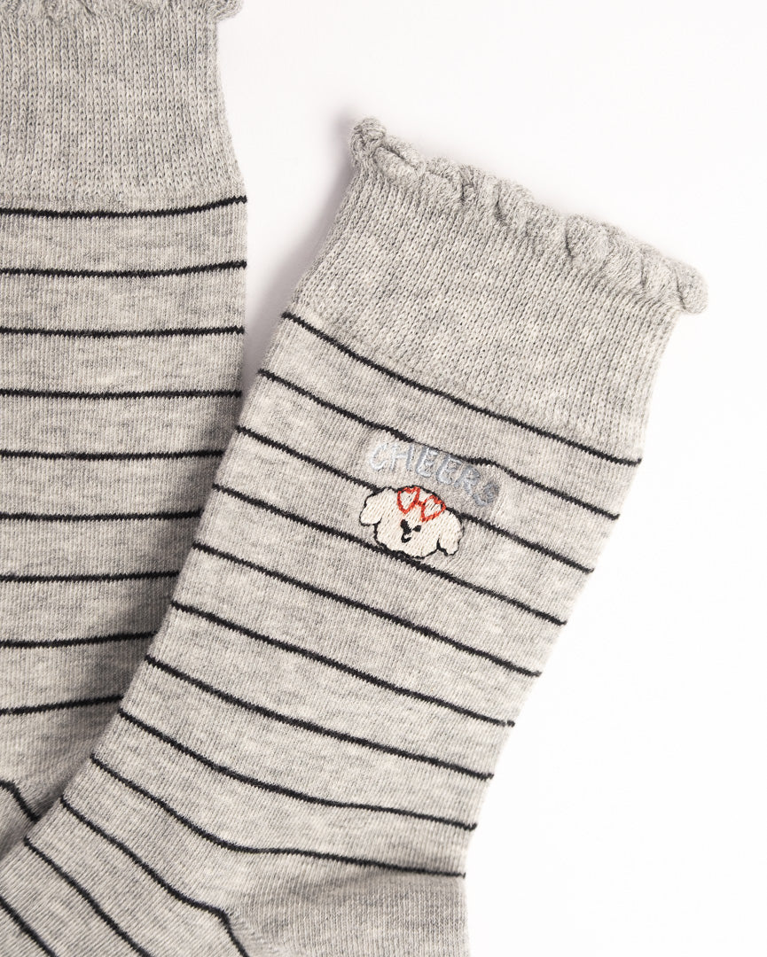 Women's Puppy Embroidery Stripe Cotton Crew Socks – Soft Everyday Socks