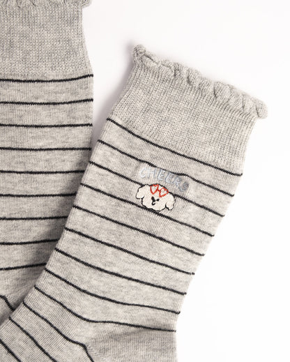 Women's Puppy Embroidery Stripe Cotton Crew Socks – Soft Everyday Socks