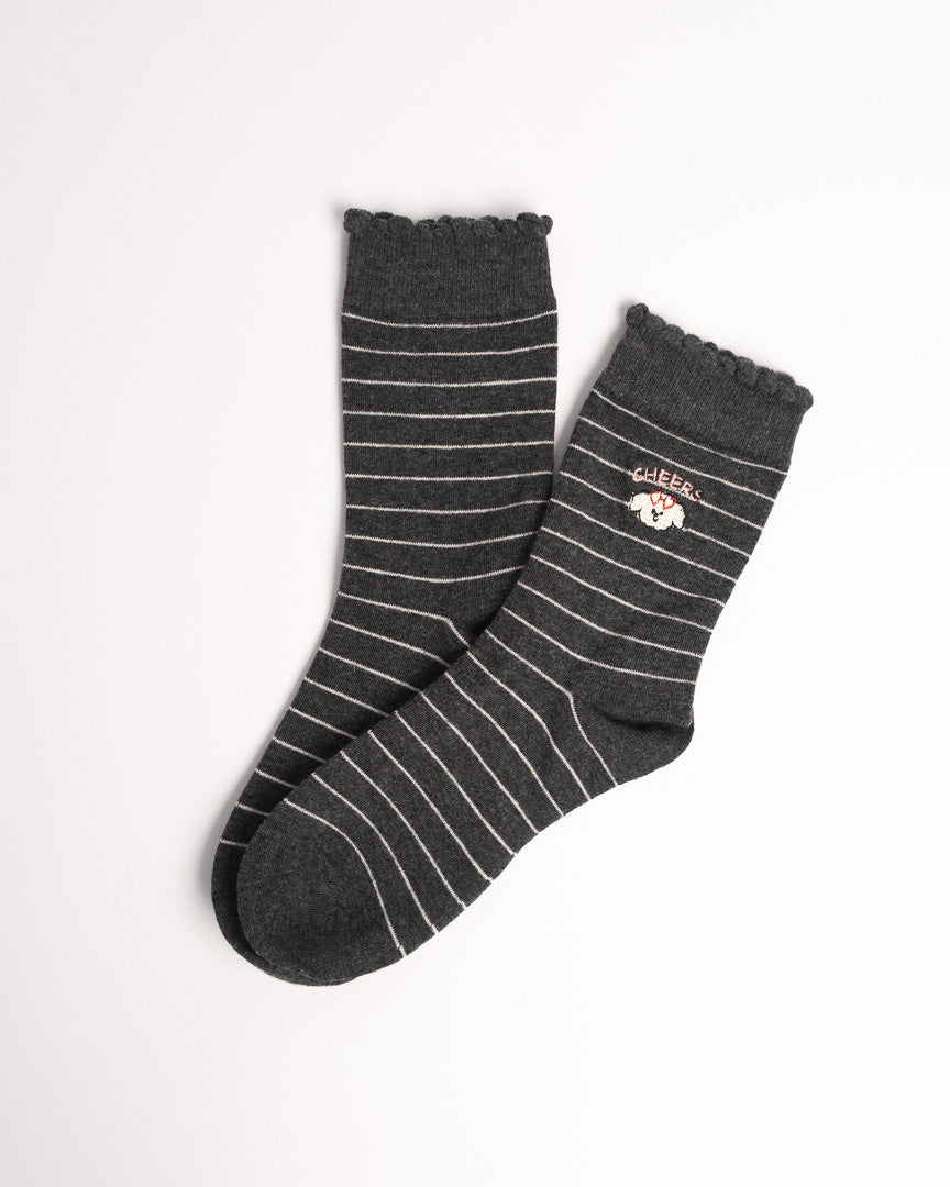 Women's Puppy Embroidery Stripe Cotton Crew Socks – Soft Everyday Socks