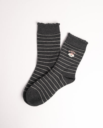 Women's Puppy Embroidery Stripe Cotton Crew Socks – Soft Everyday Socks